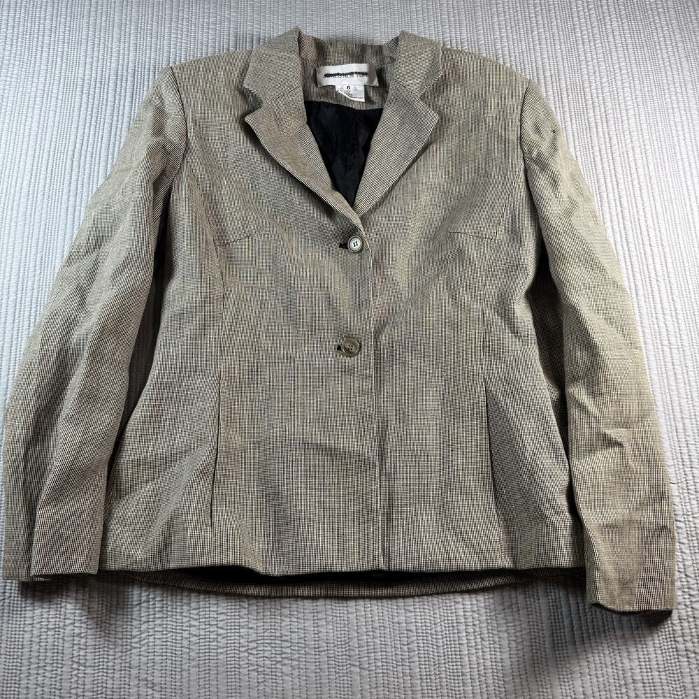 Jones New York Blazer Women’s 6 Linen Wool Blend Micro Houndstooth Quiet Luxury